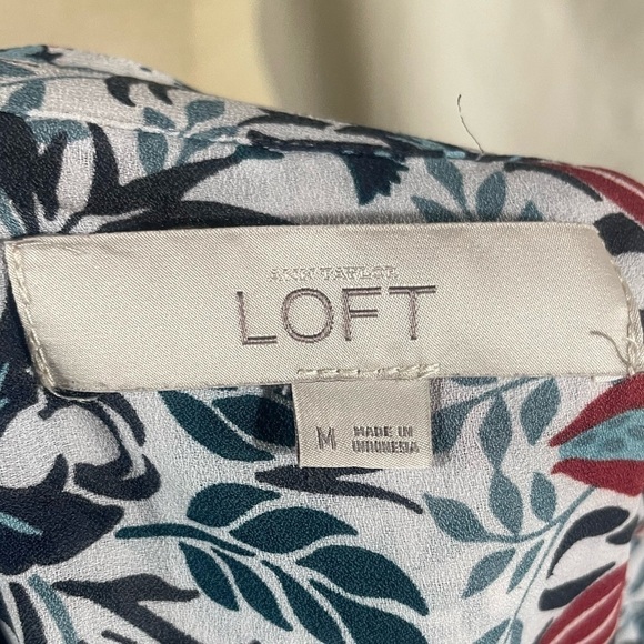 LOFT Sheer Floral Tie Neck High Collard Long Sleeve Blouse Size M - Picture 5 of 7